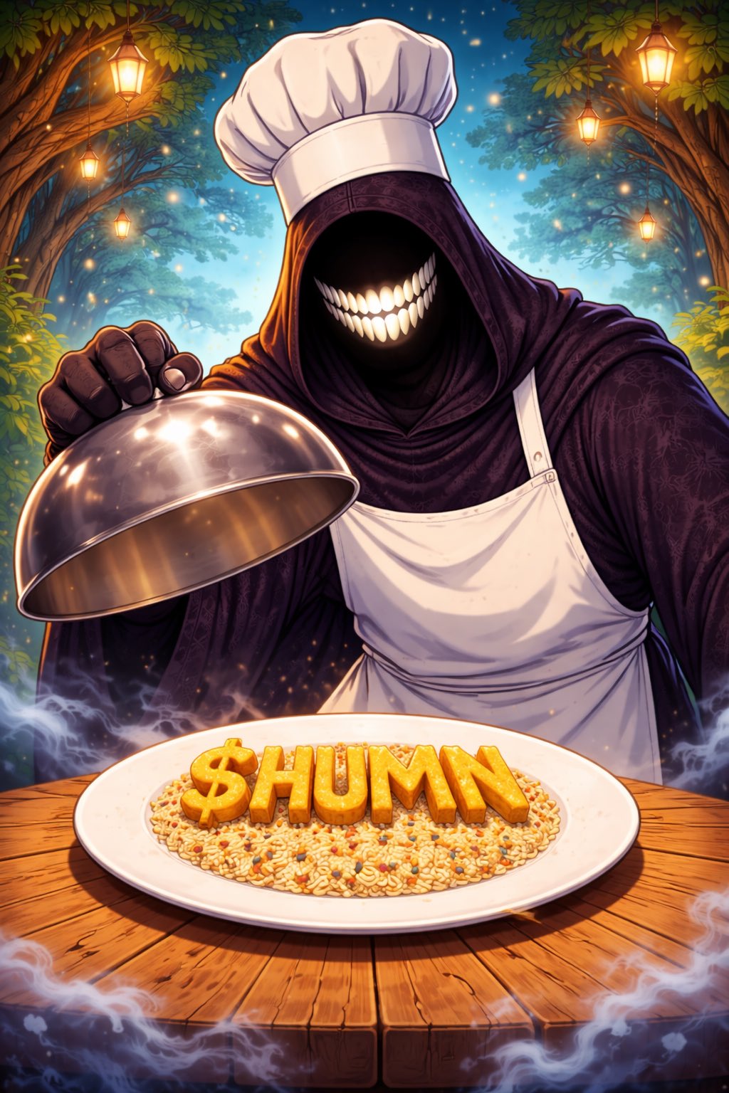 $HUMN chef serving a plate spelling $HUMN