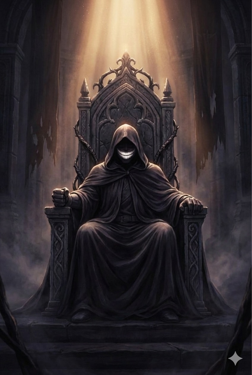 $HUMN figure seated on a gothic throne